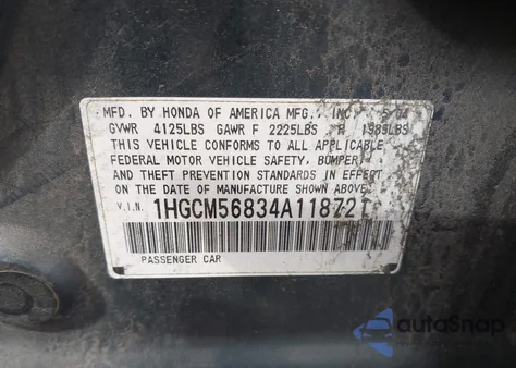 2004 Honda Accord 2.4 Ex z USA, uszkodzony, nr VIN 1HGCM56834A118721